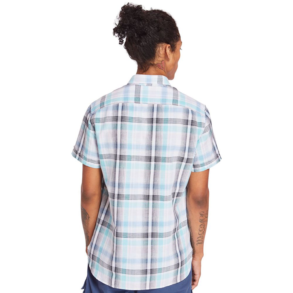 Timberland Mens Shirts Mill River Slim Fit Madras - Blue - India FD5019237